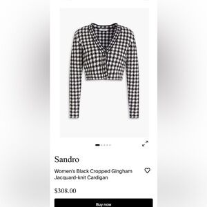 Sandro Meelane Cropped black white Gingham Jacquard-knit Cardigan and skirt XS/S